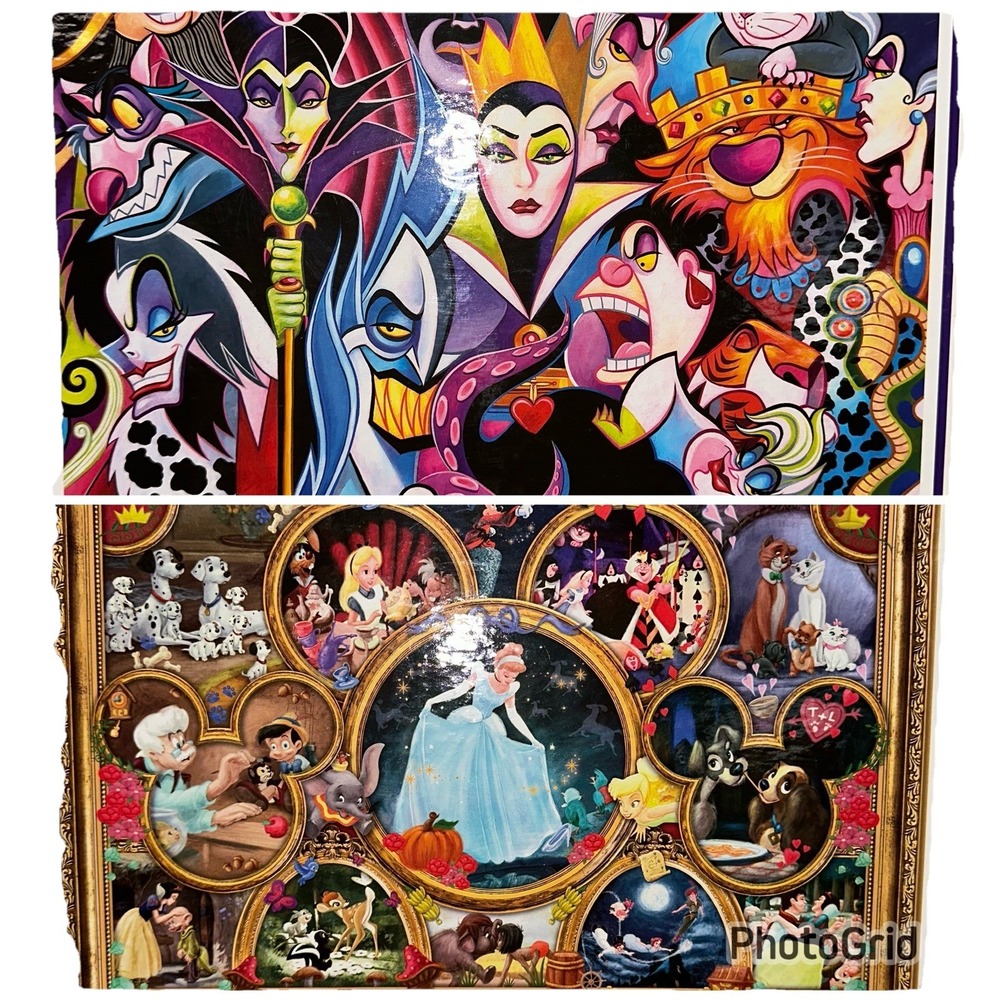 Disney Villains Classics 2000 Piece Puzzles Lot Of 2 Ceaco 38x26" Excellent